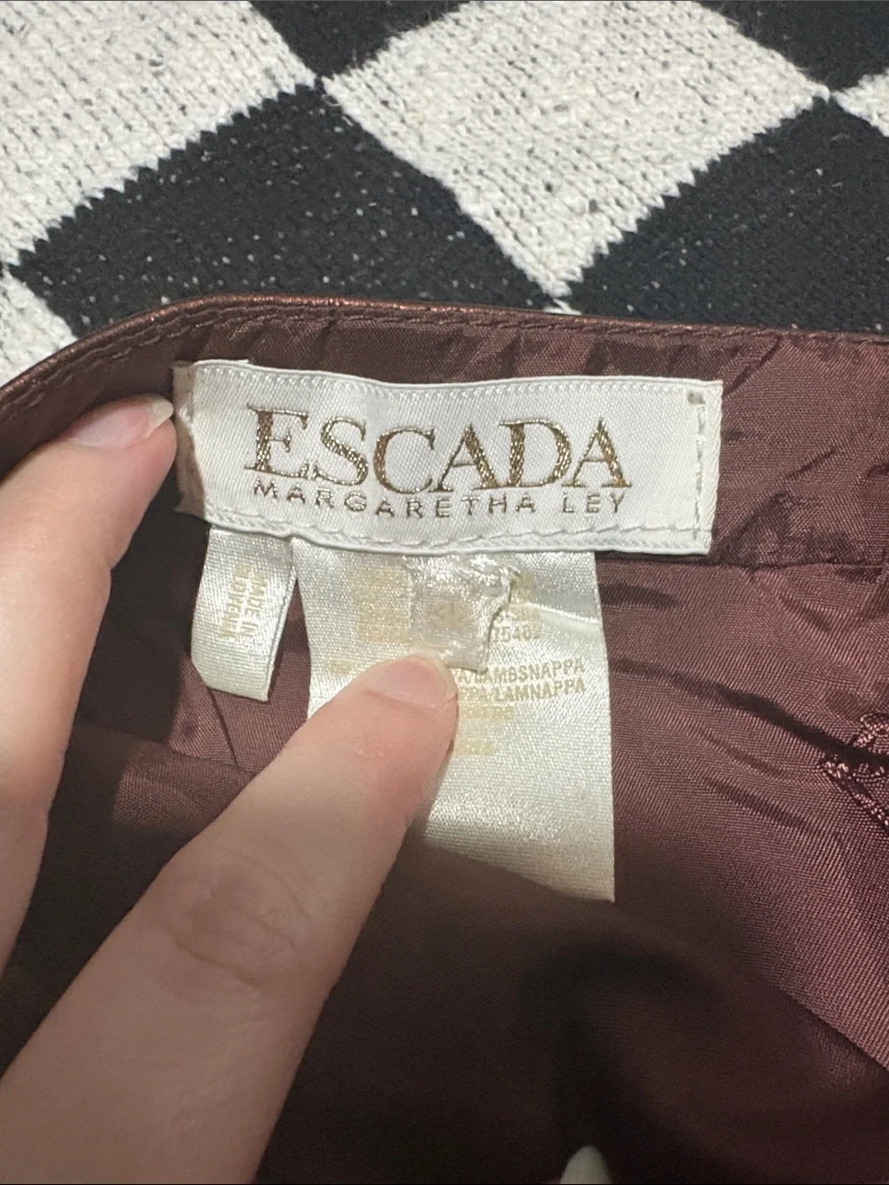 Vintage ESCADA Metallic Rose Gold Lambskin Leather Skirt Size EU 38